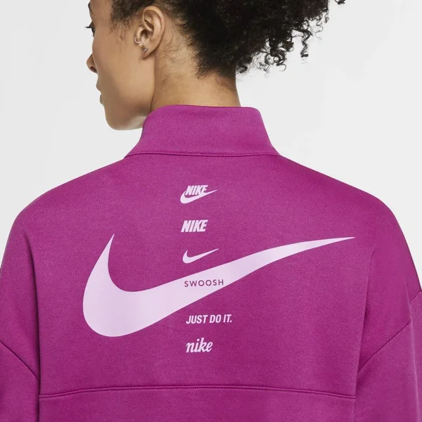 Nike Women's Sportswear Swoosh Quarter-Snap Top CU6637 - Medium, Pink