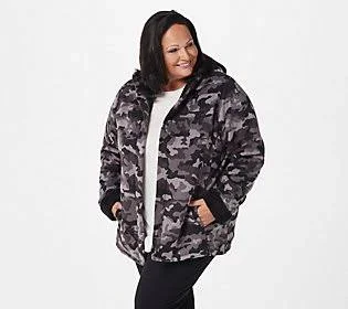 Cuddl Duds Fleecewear Bonded Sherpa Snap Front Jacket, Size X-Large, Grey Camo
