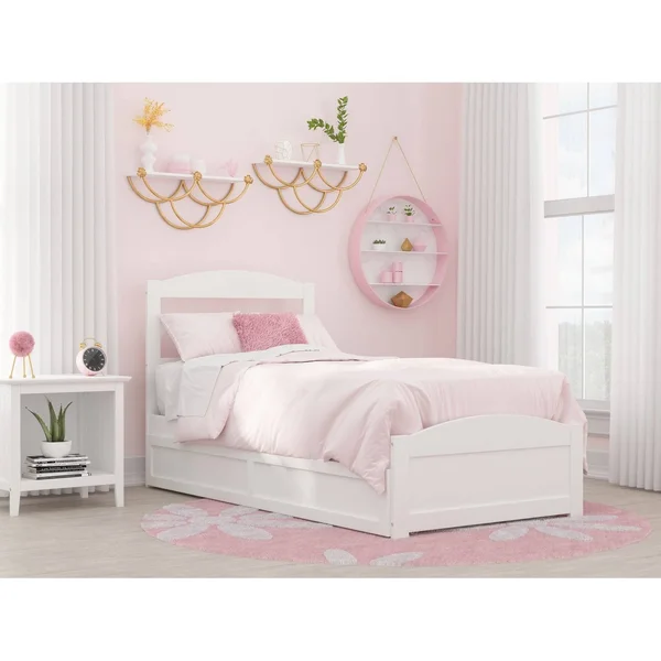 Atlantic Furniture Warren Walnut Twin Bed with Footboard and Twin Trundle, Brown