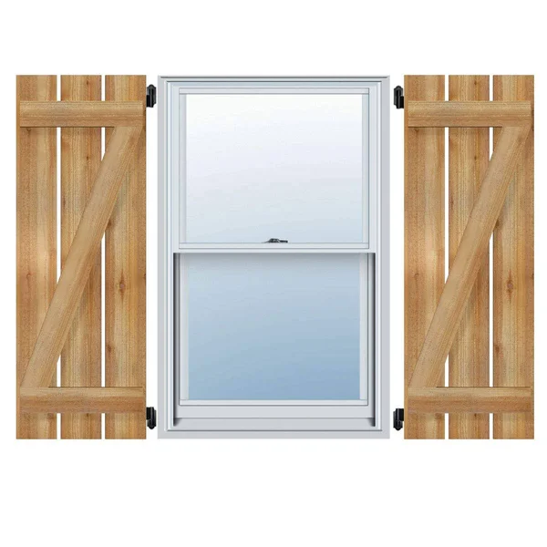 17 1/8x22W x 49x22H TimberCraft Three 5 3/8x22 Boards Spaced Board-n-Batten Shutters w/Z-Bar, Rough Sawn Western Red Cedar (Per