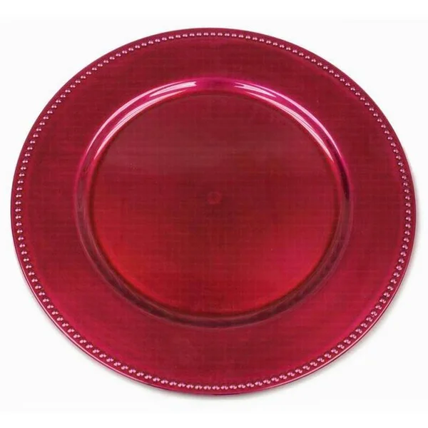 Balsacircle 24 Pcs 13-inch Fuchsia Crystal Beaded Round Charger Plates - Dinner Party Wedding Supplies for All Holidays - Pink