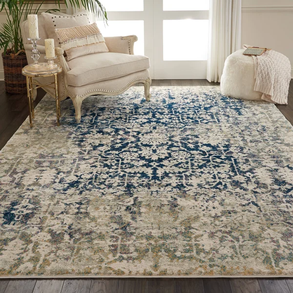 Nourison Fusion FSS12 Cream/Blue Area Rug 9&6x22 x 13&