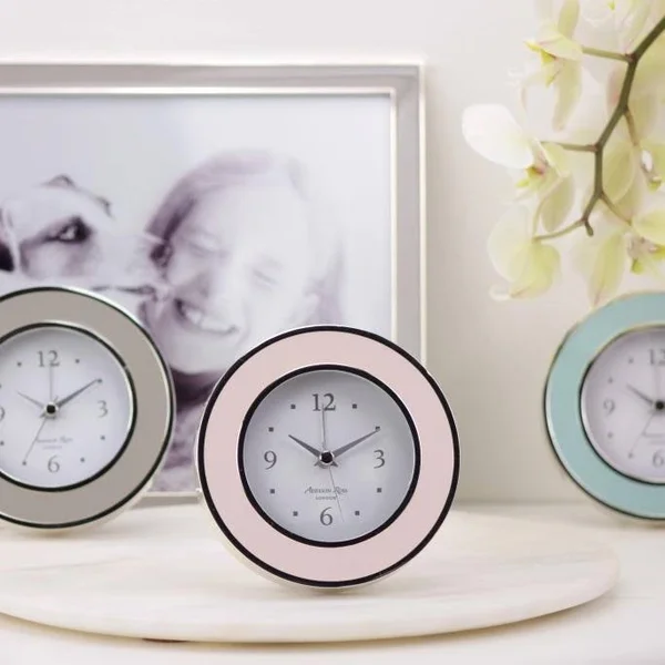 Addison Ross Pink Enamel Alarm Clock - 8cm x 8cm x 5.5cm