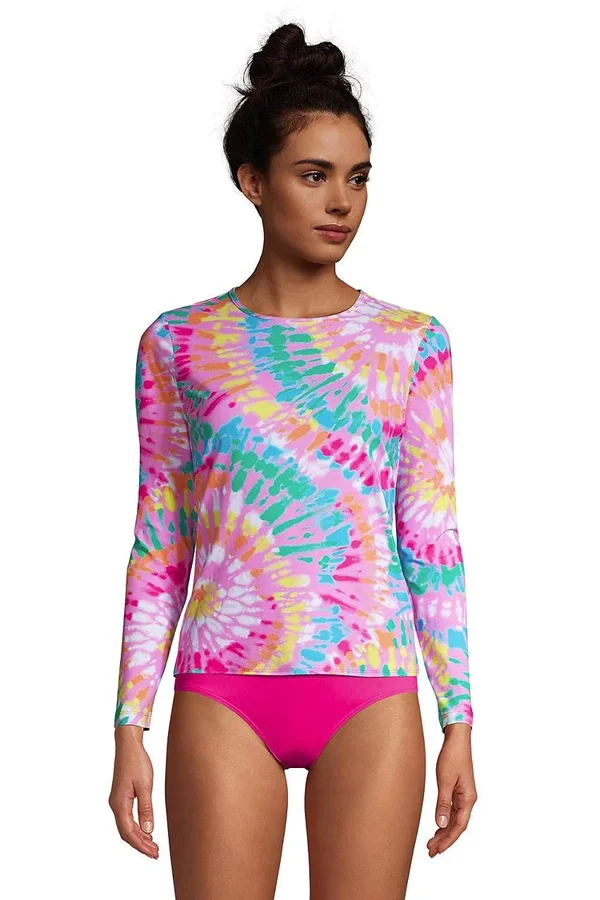 Women's Lands& End UPF 50 Long Sleeve Rash Guard - Size: Medium, Pink