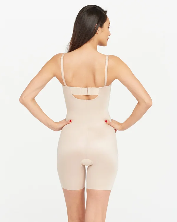 Spanx Champagne Beige Suit Your Fancy Strapless Cupped Mid-Thigh Bodysuit