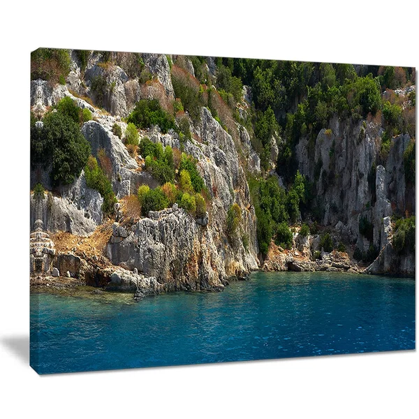 Design Art Beautiful Turkey Tropical Beach Photographic Print on Wrapped Canvas - Blue