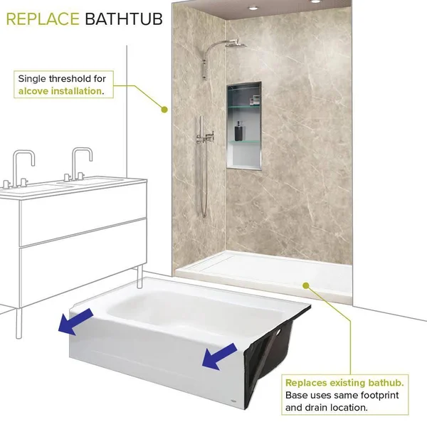 Transolid FLU6032L-31 Linear 60-in W x 32-in L Rectangular Shower Base with Left Hand Drain in White in White