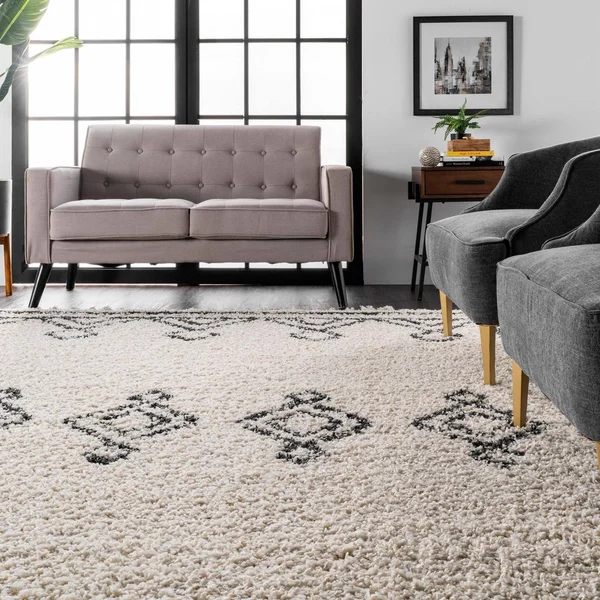 nuLOOM Mackie Moroccan Diamond Shag Off-White 6 ft. Round Rug - Beige