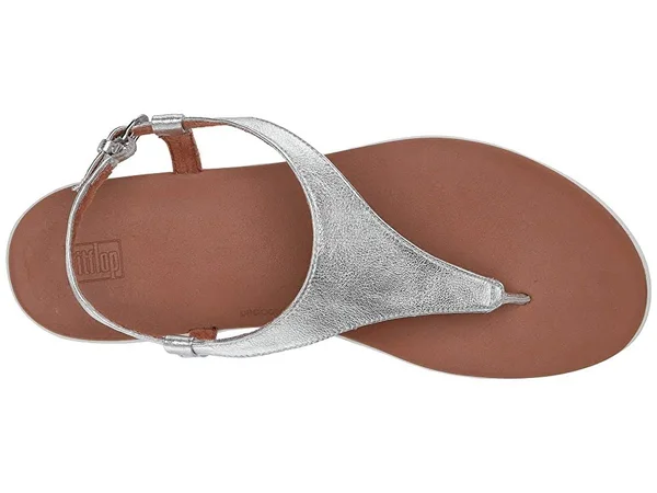 Fitflop Lainey Silver Women's Leather Toe Thong Wedge Sandals BD9-011 - 5