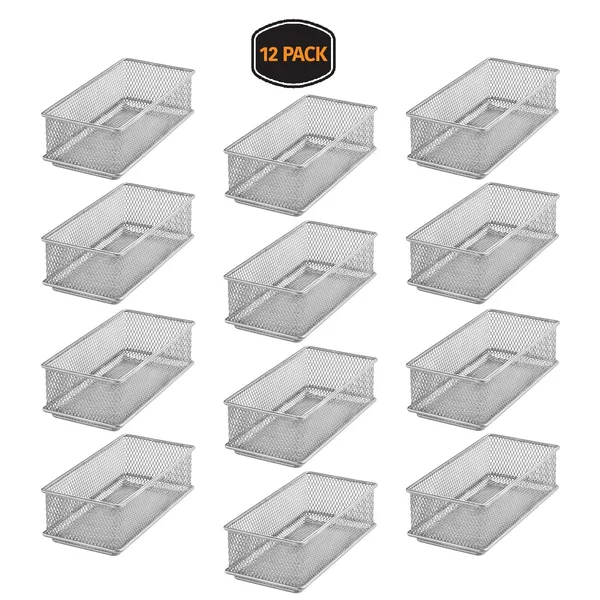 YBM Home Silver Mesh Desk Drawer Organizer Tray for Home and Office (12 - 3x6x2 inch)