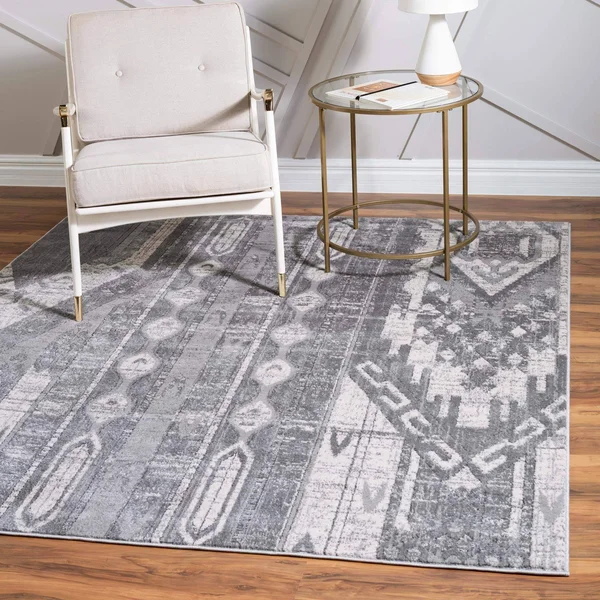 Southwestern Grand Canyon Aztec Area Rug 4 ft Square - Gray