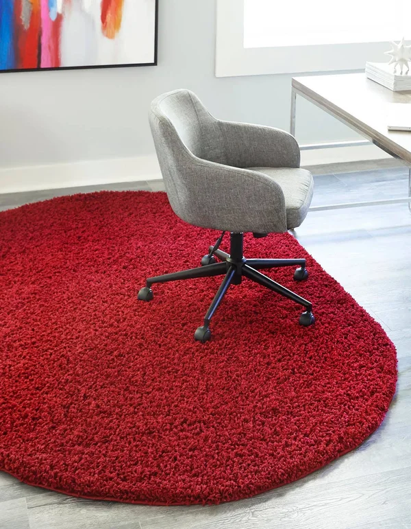 Unique Loom 3151394 8 x 10 ft. Solid Shag Oval Rug Cherry Red
