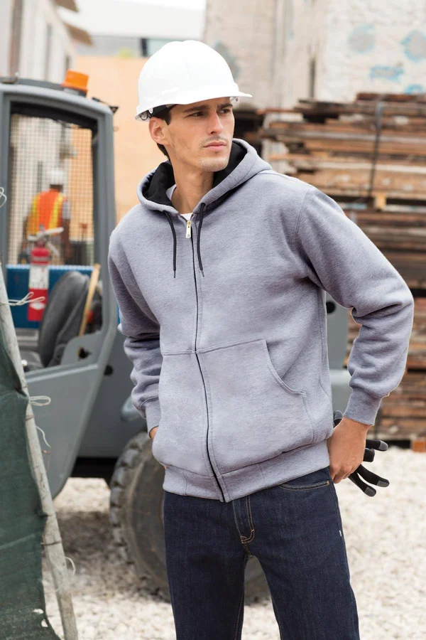 Cornerstone CS620 Heavyweight Full Zip with Thermal Lining Hooded Sweatshirt - Black - L