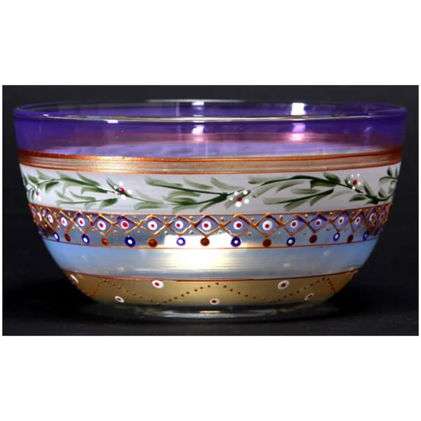 Set of 2 Mosaic Garland & Stripes Hand Painted Glass Serving Bowls 6x22