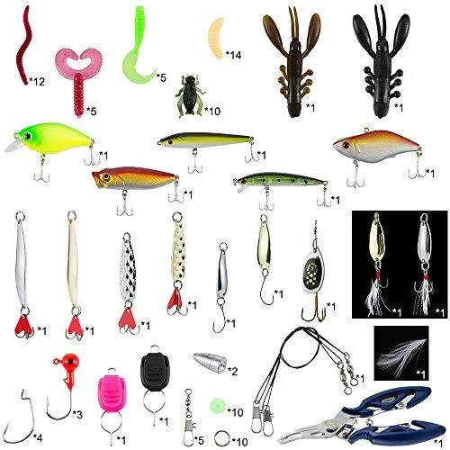 SKYSPER Fishing Lures Set with Tackle Box, Saltwater Freshwater Lures Including Spinners, Soft Plastic Worms, Crank Bait, Jigs