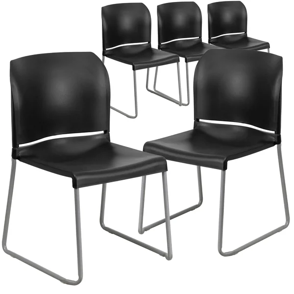 Lancaster Home 5 Pack 880 lb. Capacity Full Back Contoured Sled Base Stack Chair, Size: Orange