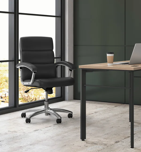 Traction Executive Mid-Back Chair, Black Leather
