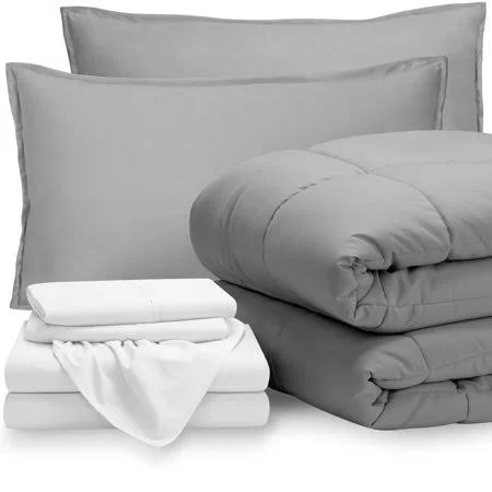Bare Home 7-Piece Bed-in-a-Bag - California King (comforter Set: Light Gray, Sheet Set: White)
