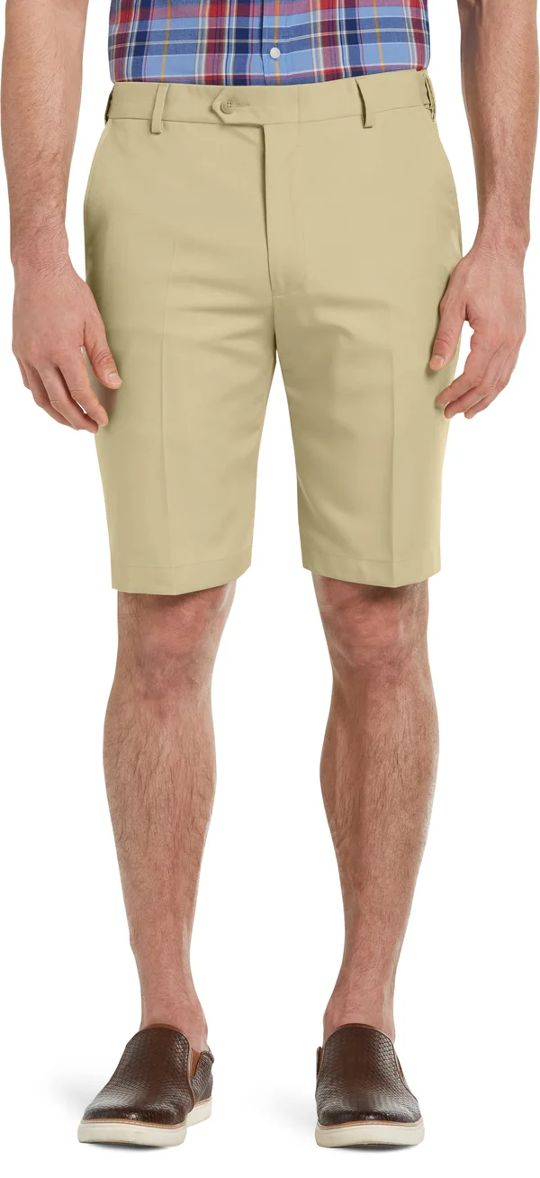 JoS. A. Bank Men's Traveler Performance Flat Front Tailored Fit Comfort Waist Shorts - Tan, 33 Regular