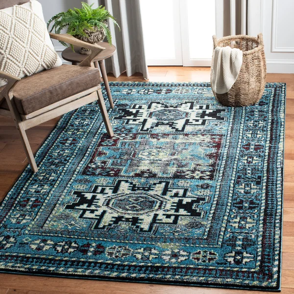 Safavieh Vintage Hamadan Rug Collection VTH213M - Light Blue - Black - 6&-7x22 x 9&