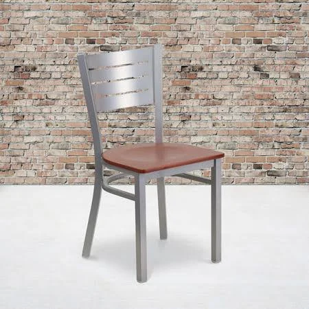 Flash Furniture 2-Xu-Dg-60401-Chyw-Gg Silver Slat Chair-Chy Seat - pk2