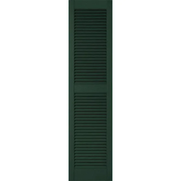 12 inchw x 26 inchh Lifetime Vinyl - Custom Straight Top Center Mullion, Open Louver Shutters, Midnight Green