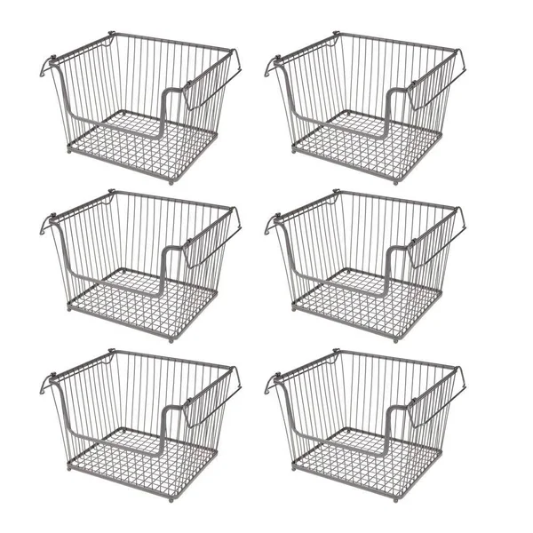 mDesign Modern Stackable Metal Storage Organizer Bin Basket with Handles, Open Front for Kitchen Cabinets, Pantry, Closets, Bed