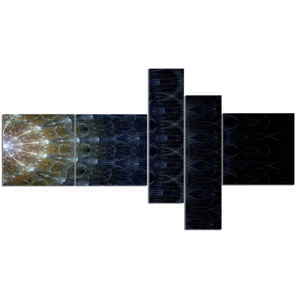 Designart &Symmetrical Blue Silver Fractal Flower& Abstract Print on Canvas - 60 in. Wide x 32 in. High - 4 Panels