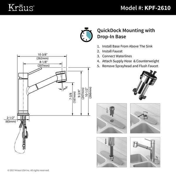 Kraus KPF-2610SFS Spot Free Oletto Single Handle Pull Out Kitchen Faucet in all-Brite Stainless Steel