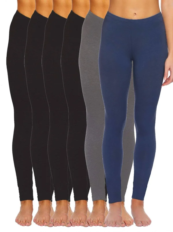 Felina, Velvety Soft Lightweight Leggings, Moisture Wicking, Yoga, 6 Pack (Small, Black Heather Grey Navy)