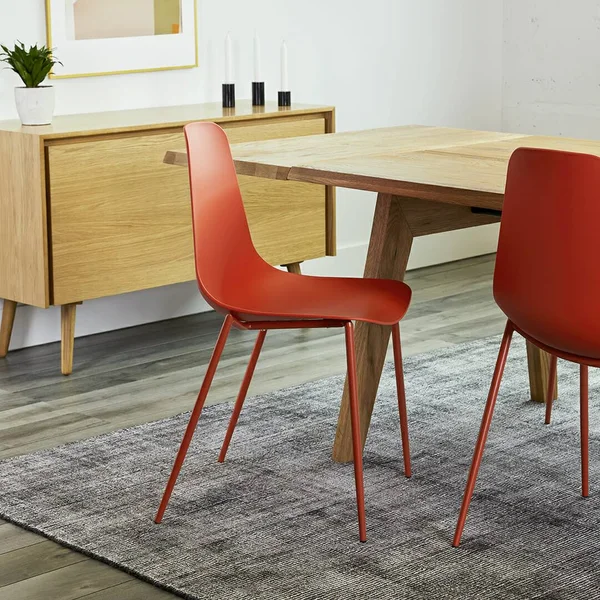 2X Red Accent Dining Chairs, Metal Legs, Article Svelti Modern Furniture