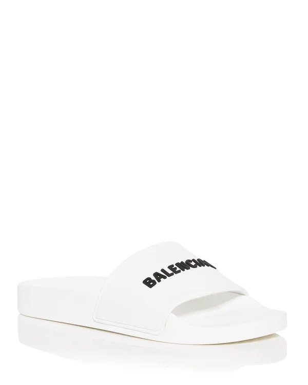 Balenciaga Logo Pool Slide Sandals - White, Women's, 41EU, Sandals Slides