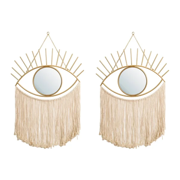 Glitzhome 37.50x22H Regency Modern/Boho Metal Eye Mirror with Tassels Hanging Decor - Two Gold