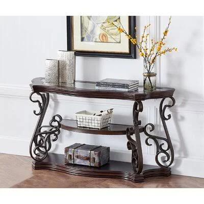 Console Table - Sofa Table, Glass Table Top, MDF w/Marble Paper Middle Shelf, Powder Coat Finish Metal Legs. (54x22Lx20x22Wx30x22H