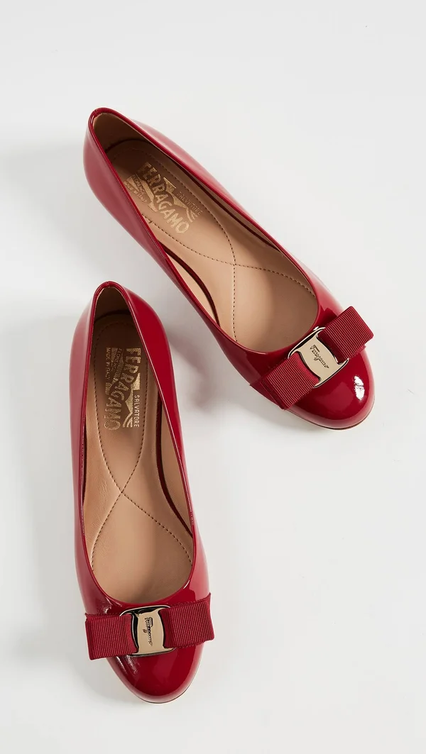 Salvatore Ferragamo Varina Patent Bow Ballet Flats - Rosso (Red)