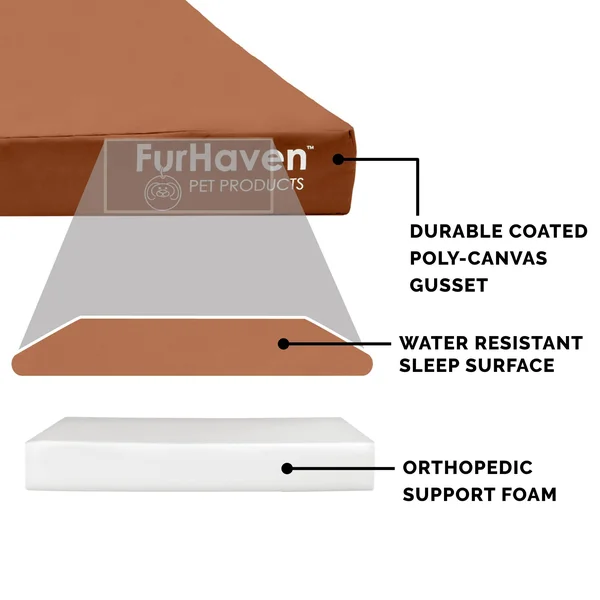 FurHaven Logo Indoor/Outdoor Deluxe Full Support Orthopedic Dog Bed - Jumbo Plus - Chestnut