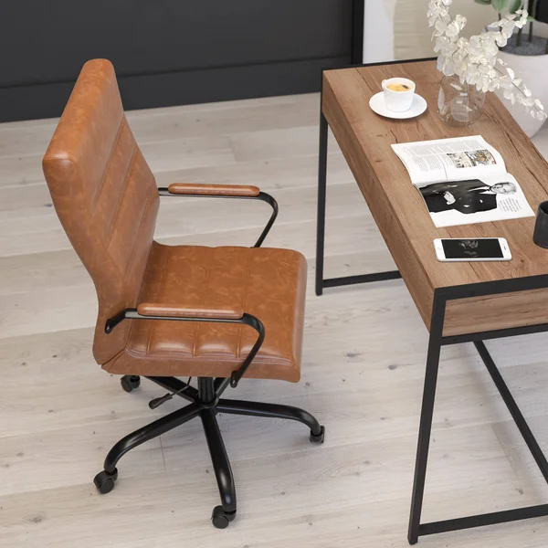 Merrick Lane Contemporary High-Back Brown Faux Leather Home Office Chair with Padded Black Arms