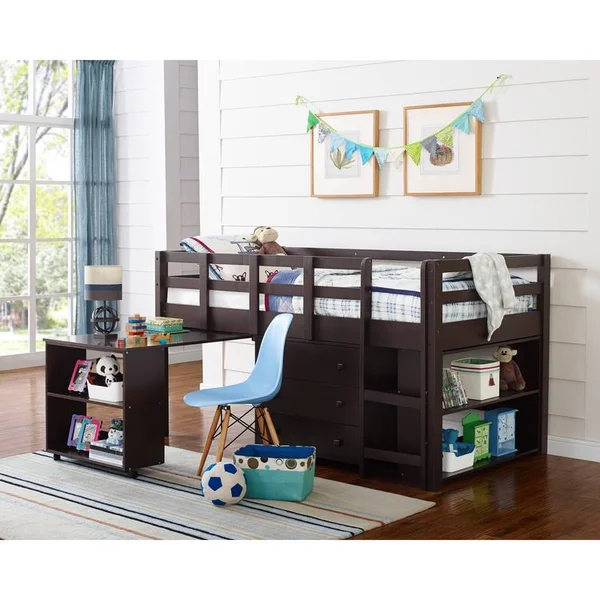 Naomi Home Low Study Loft Bed Espresso/Twin