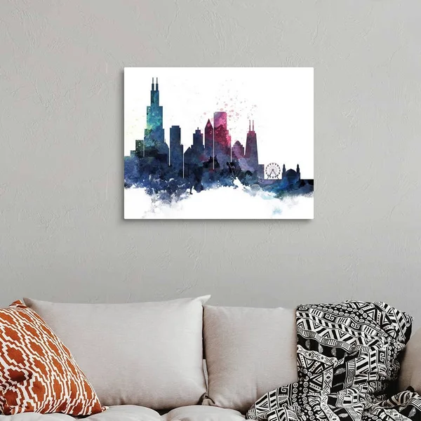 Chicago Watercolor Cityscape II, Canvas Wall Art, 30x24, Great Big Canvas