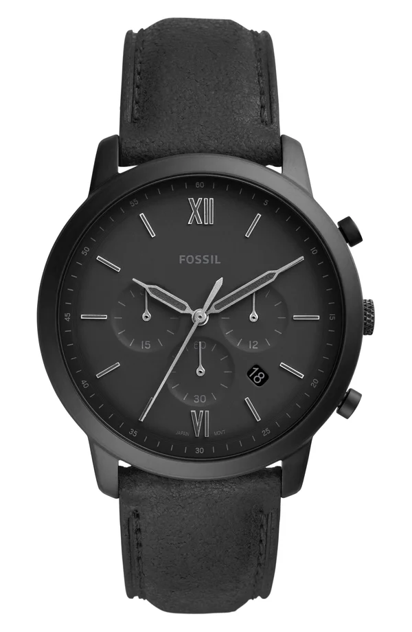 Fossil Neutra Chronograph Leather Watch - Black, Men's
