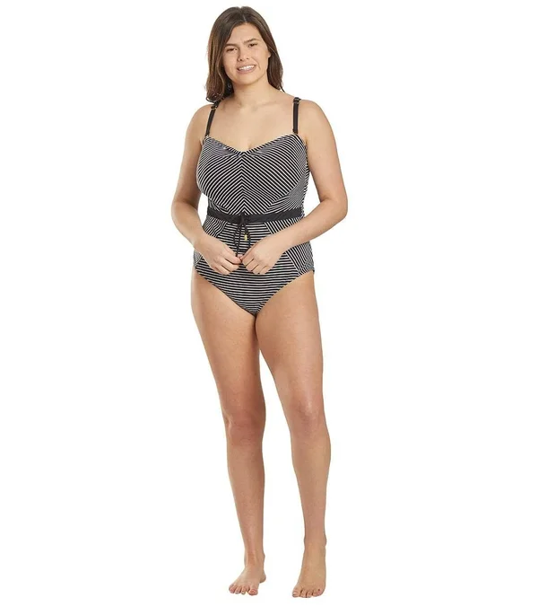 La Blanca Plus Size Pinstripe Bandeau One-Piece Swimsuit, Black/White, Women's, 20W
