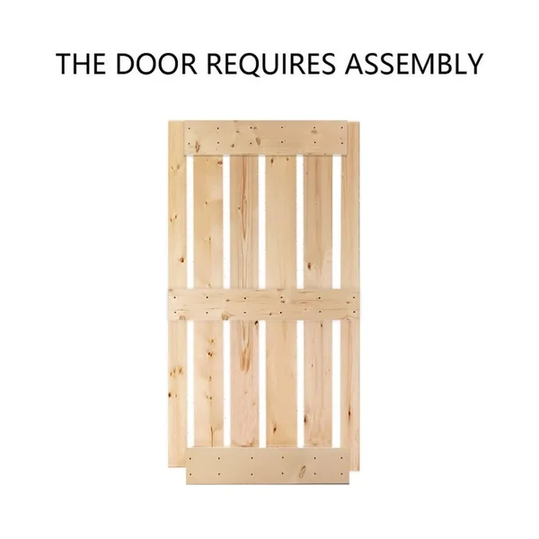 CALHOME 24 in x 84 in Unfinished 2 Panel Solid Knotty Pine Wood Barn Door - 24 x 84
