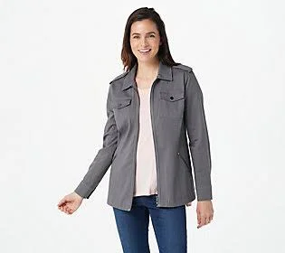 Belle by Kim Gravel Military Jacket, Size Medium, Dark Grey