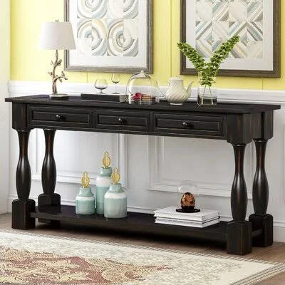 Console Table 64x22 Long Sofa Table Easy Assembly with Drawers and Shelf for Entryway, Hallway, Living Room (Antique White) Cano