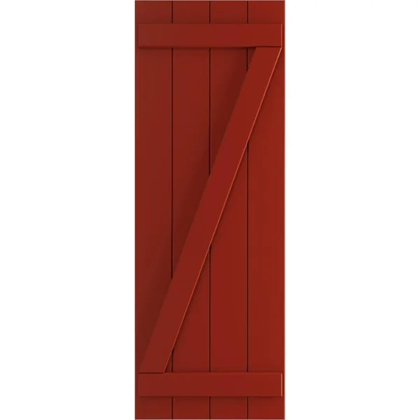 Ekena Millwork 21-1/2x22 x 34x22 True Fit PVC Four Board Joined Board and Batten Shutters w/Z-Bar, Fire Red (Per Pair)