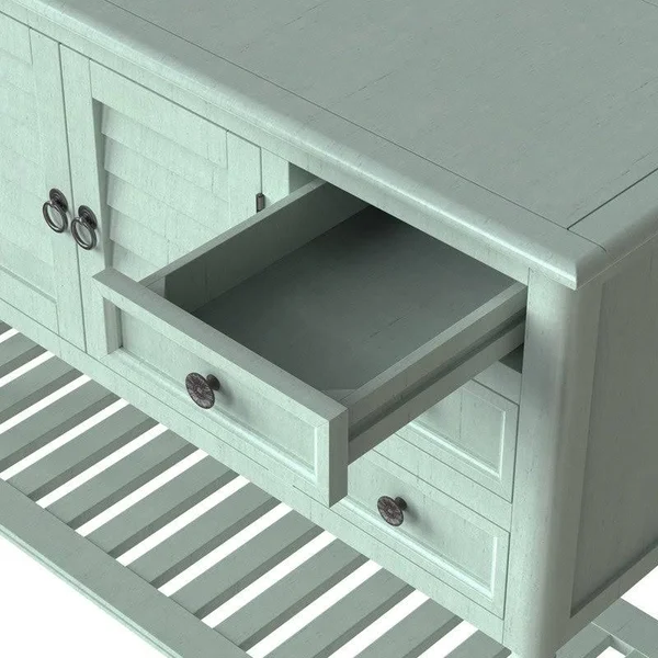 Solid Wood Console Table with 6 Drawers 1 Cabinets, 1 Shelf, Light Green - MDF