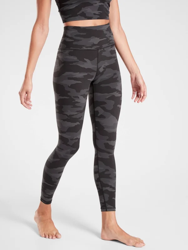 Athleta Women's Legging - Elation Camo 7/8 Tight Black Big and Tall Size M