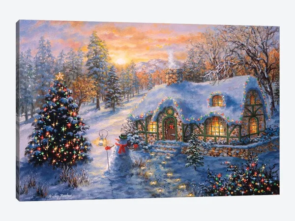 iCanvas Christmas Cottage I Art by Nicky Boehme Canvas Art Wall Decorstyle > Decorative > Holiday D閏or > Christmas