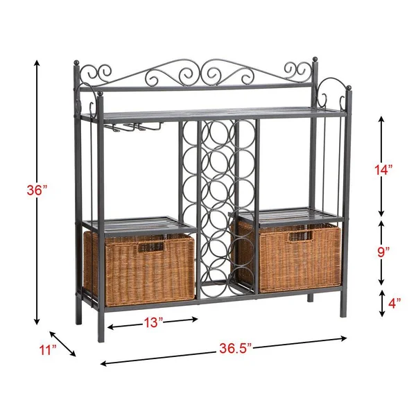 Boston Loft Furnishings Celtic Grey Metal Bakers Rack with Wine Storage in Gray - ATG3089