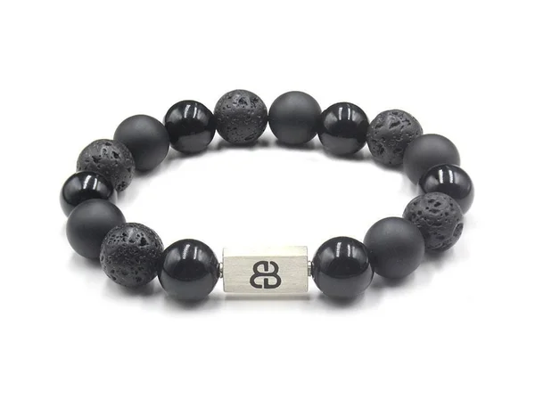 Onyx - Lava Stone, and Obsidian Bracelet, Men's Black Bracelet, Black Onyx Bracelet, Lava Stone Bracelet, Black and Silver Bracel